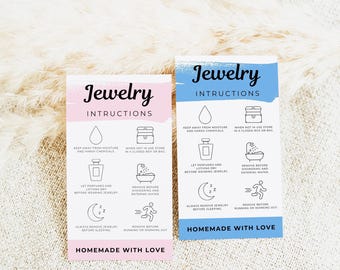 Tarjetas con instrucciones para el cuidado de las joyas, suministros para pequeñas empresas, folleto para el cuidado de las joyas, instrucciones modernas para el cuidado de las joyas, editables, Canva