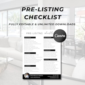 Seller Pre-Listing Checklist, Checklist for Home Sellers, Real Estate Home Selling Checklist, Printable Template, Editable Template, Canva