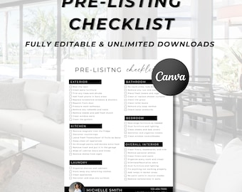 Seller Pre-Listing Checklist, Checklist for Home Sellers, Real Estate Home Selling Checklist, Printable Template, Editable Template, Canva