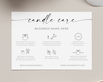 Candle Care Instructions Card, Candles Care Guide, Candle Safety Card Design, Candle Branding, Editable Template, Instant Download, Canva