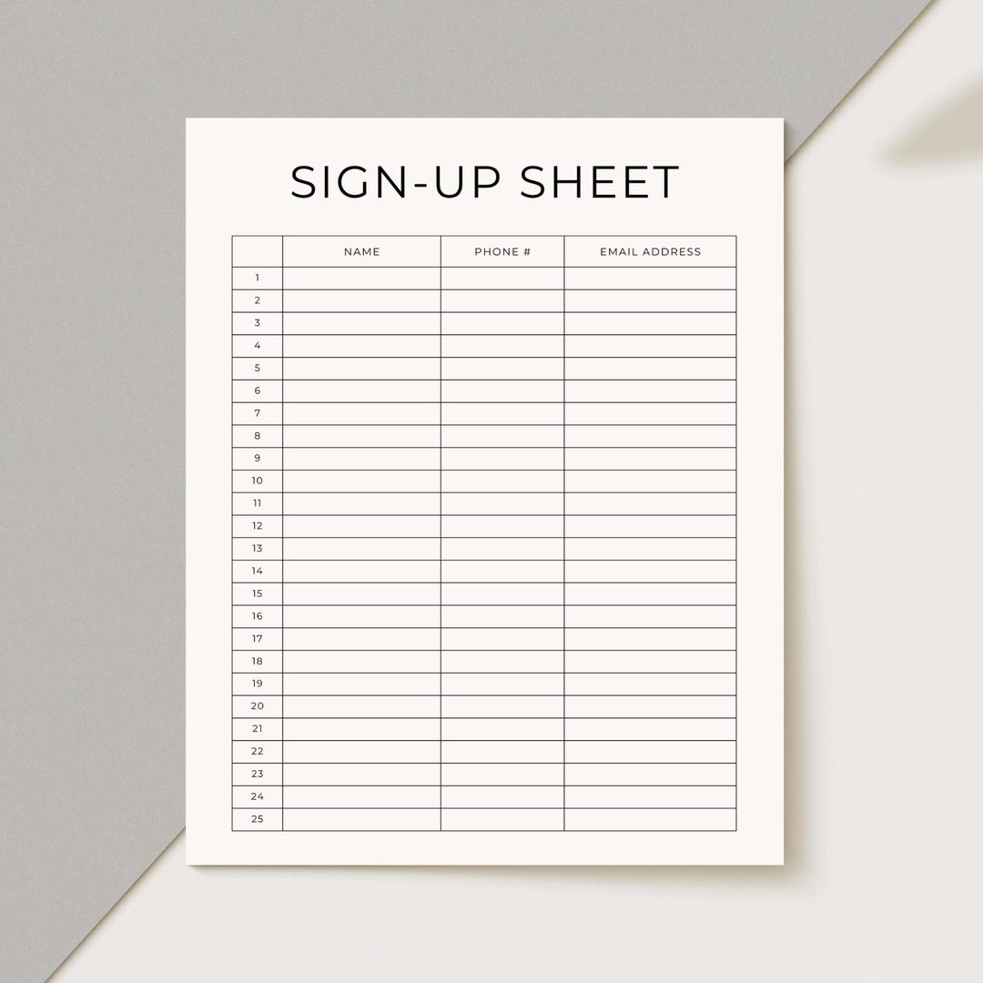 Editable Event Sign up Sheet Template, Fully Editable, Instant Download ...