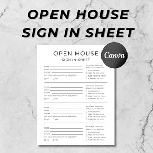 Realtor Open House Sign-In Sheet: Editable Canva Template (PDF)