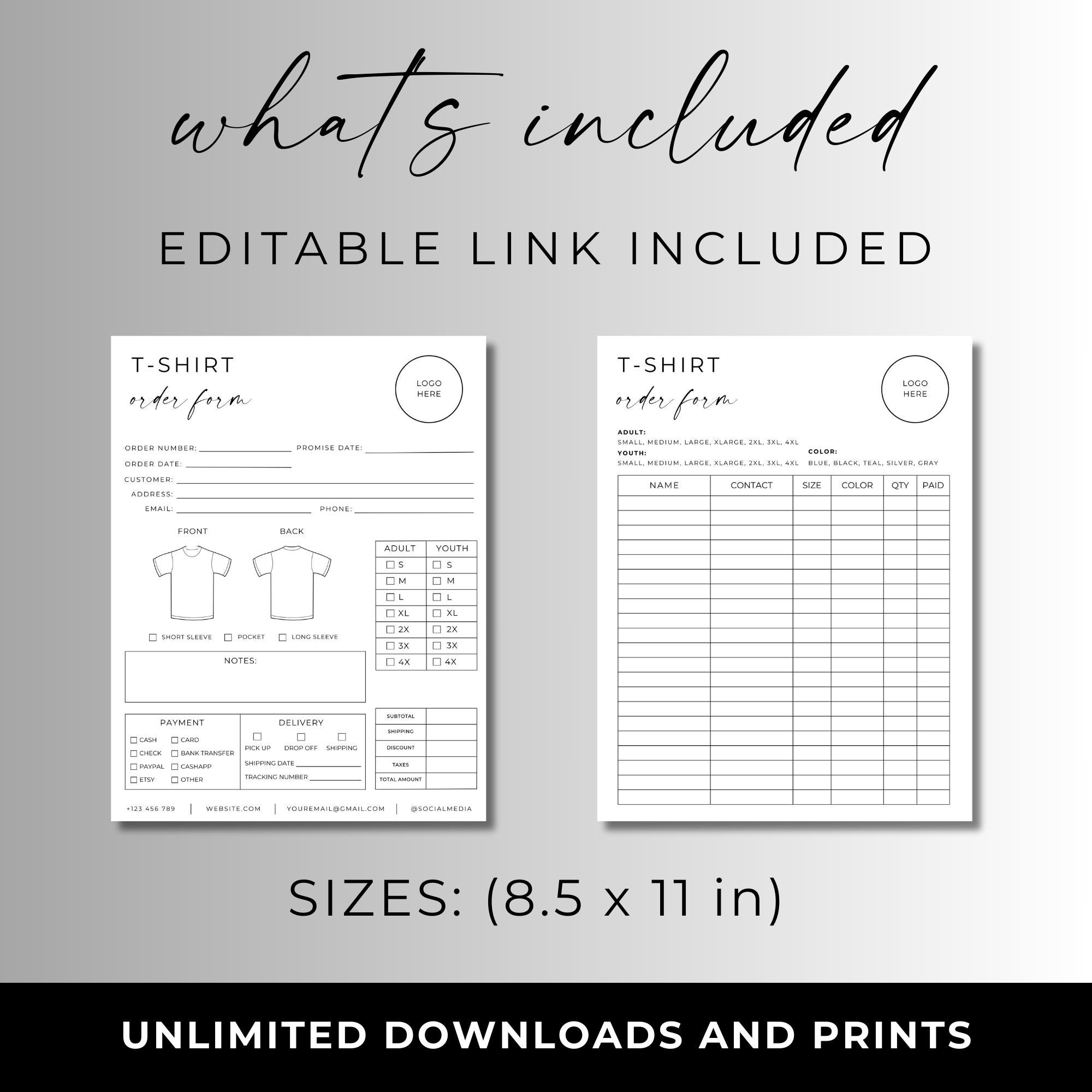 T Shirt Order Form Canva Template, Editable Shirt Order Form, Printable ...