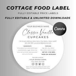 Etiquetas de alimentos caseros para productos horneados en casa, etiquetas de ingredientes para alimentos, tarjetas con calcomanías de panadería editables, calcomanías de panadería casera, descarga, Canva
