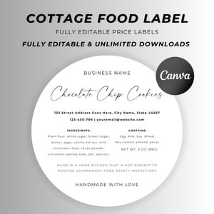 Etiquetas de alimentos caseros para productos horneados en casa, etiquetas de ingredientes para alimentos, tarjetas con calcomanías de panadería editables, calcomanías de panadería casera, descarga, Canva