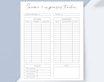 Income And Expense Tracker For Small Business, Business Expense Tracker, Budget Overview, Small Business Budget, A5, A4, Letter, PDF, Canva