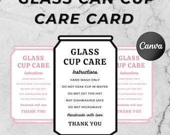 Glass Can Cup Care, Libby Glass Care Instructions, Tumbler Instructions, Care Instructions, Instant Download, Editable Template, Canva