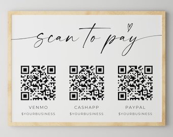 QR Code Sign Business Scan To Pay, Editable QR Code Sign, Small Business Canva Template, Printable Paypal Accepted Payments, Venmo, Cashapp