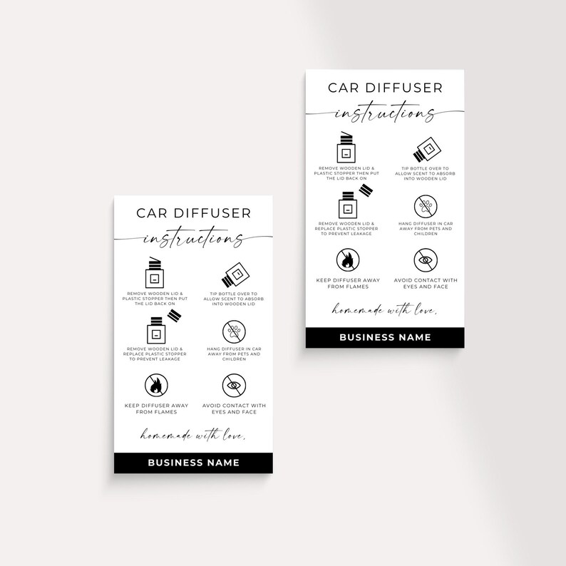 Car Diffuser Care Card Canva, Small Business Care Instructions, Car Air ...