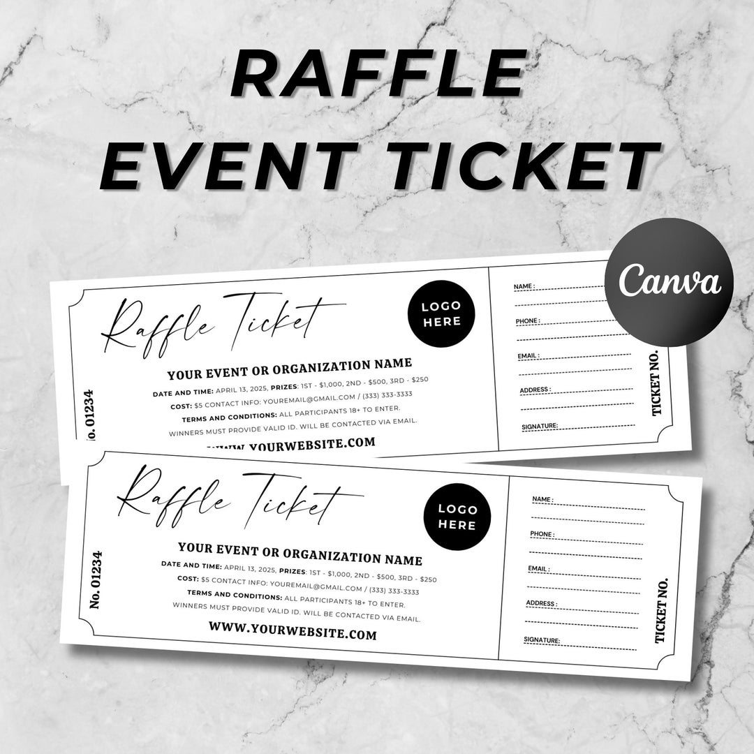 Raffle Event Ticket, Custom DIY Editable Template, Printable Ticket for ...