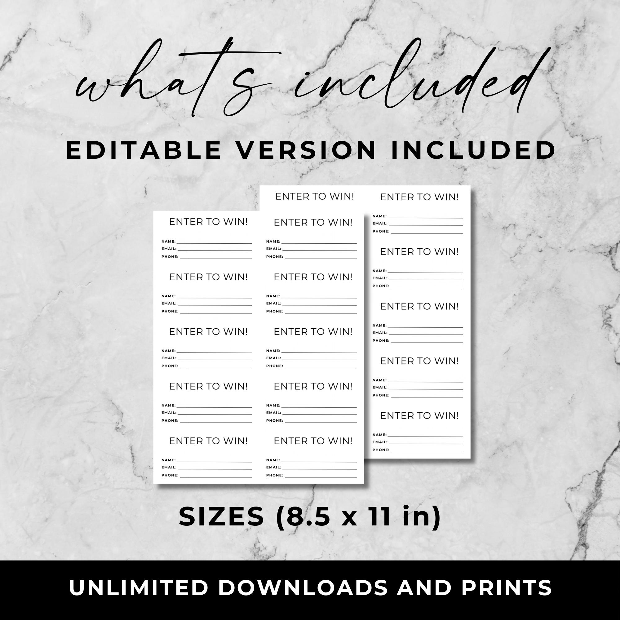 Customizable Raffle Ticket Template, Editable Entry Form (digital ...