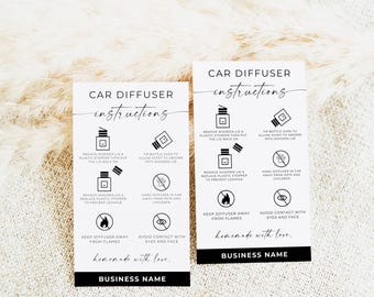 Car Diffuser Care Card Canva, Small Business Care Instructions, Car Air Freshener, Thank You Cards, Car Diffuser Card, Editable, Canva