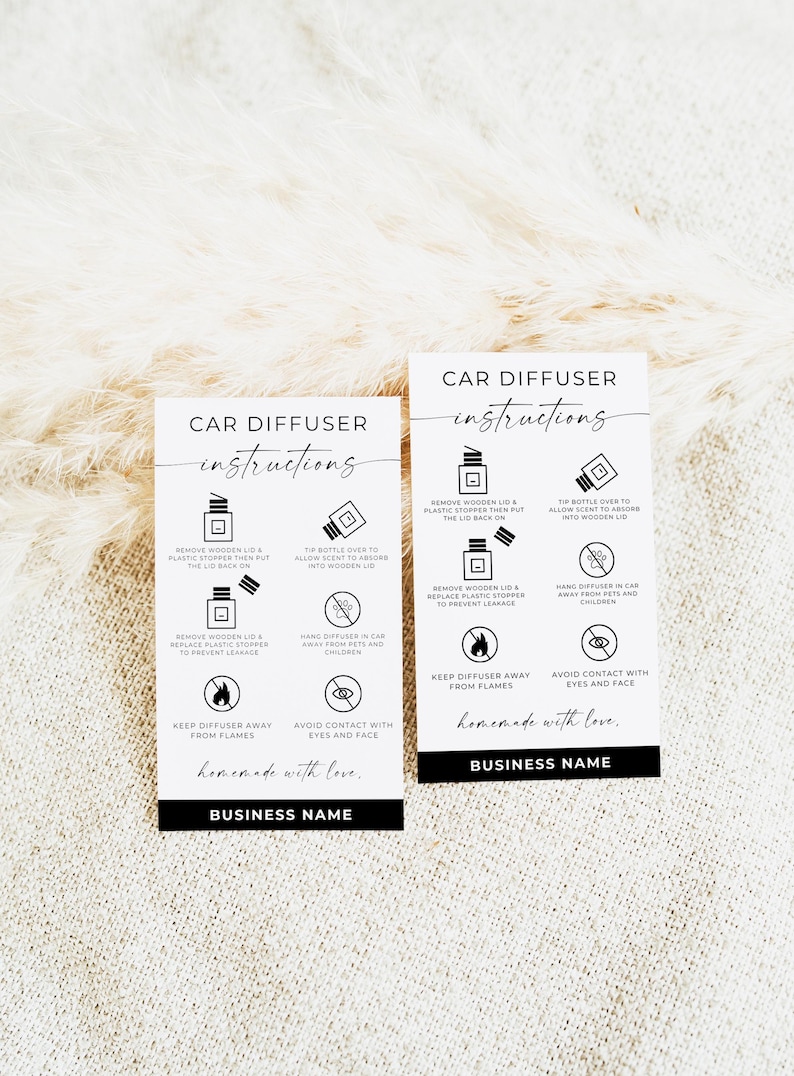 Car Diffuser Care Card Canva, Small Business Care Instructions, Car Air ...