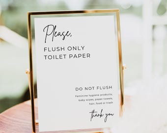 Flush Only Toilet Paper Sign, Printable Sign for Airbnb, Office, Vacation Rental, Elegant Design, Editable Template, PDF Included, Canva