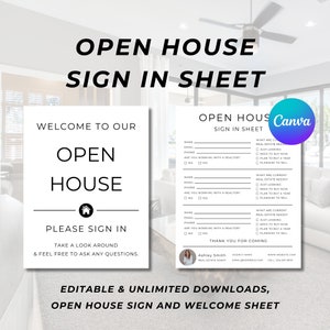 Realtor Open House Sign In Sheet, Real Estate Marketing, Open House Form, Editable Open House Sign, Canva Template, Instant Download