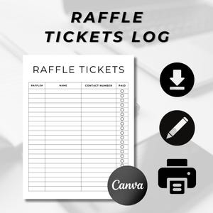 Raffle Tracker Vorlage, Ticketverkaufstracker, Rafflelog, Raffle Ticket Organizer, Fundraiser Log, Geschenkkorb, Bearbeitbar, Download, Canva