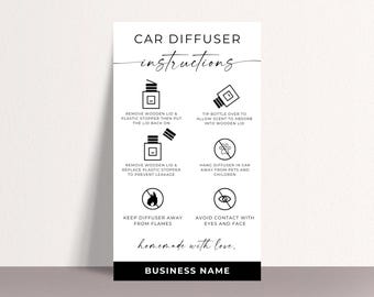 Car Diffuser Care Card Template, Small Business Thank You (Canva Editable, 2x3.5 in) (Digital Download)