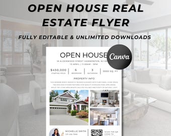 Open House Flyer Modern, Real Estate Open House, Real Estate Flyer Template, Realtor Flyer, Real Estate Marketing, Fully Editable, Canva