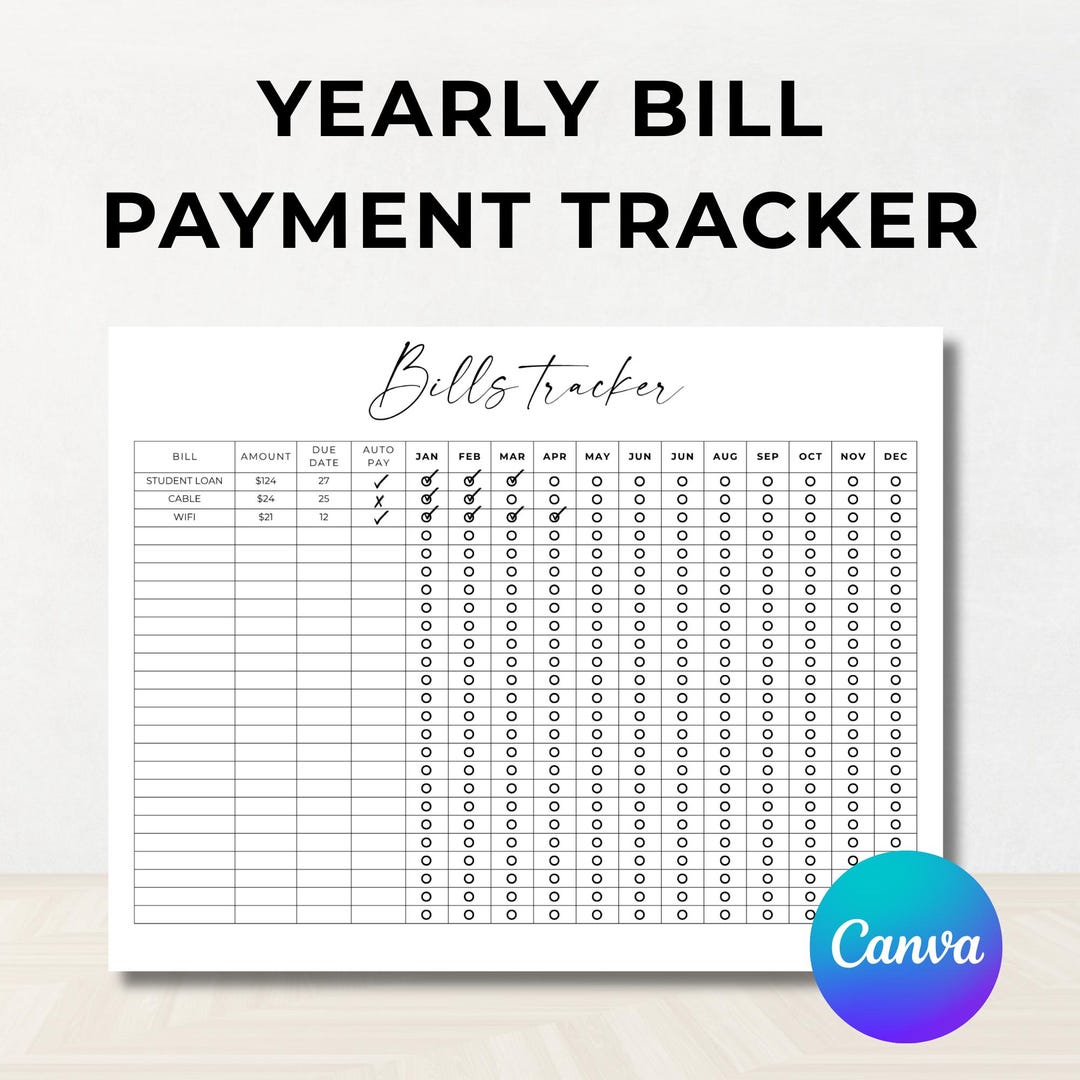 Editable Yearly Bill Payment Tracker, Expense Tracker, Letter, Fully ...