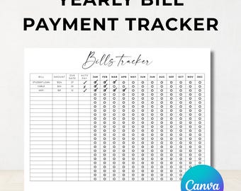 Seguimiento de pagos anuales de facturas editable, seguimiento de gastos, carta, totalmente editable, Canva