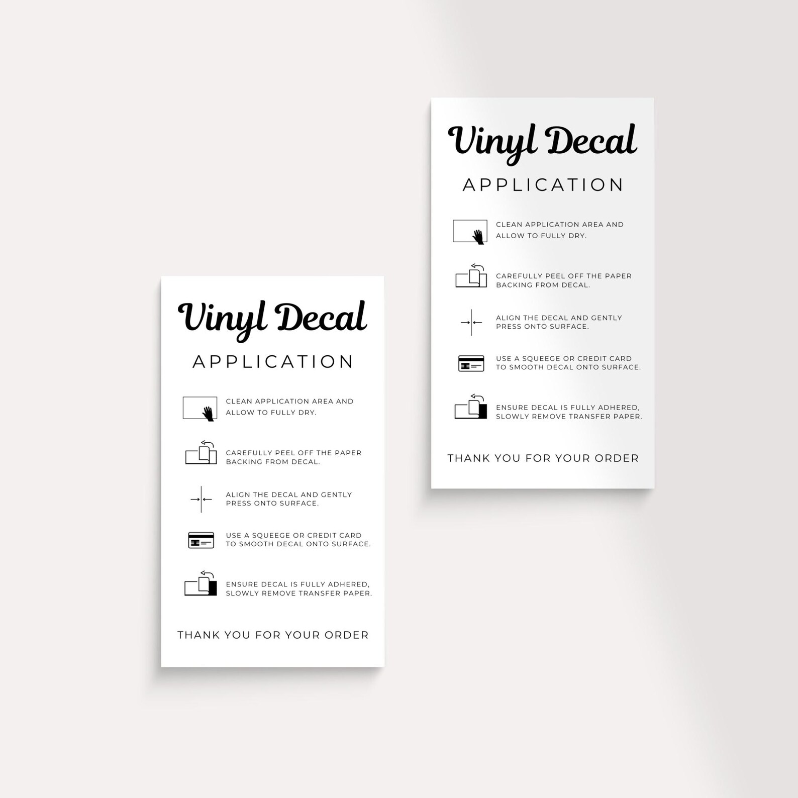 Application Form Decal Vinyl Decal Application Cards. Vinyl Decal Care Card Instructions ...