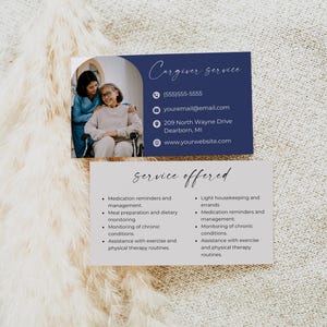 Caregiver Business Cards, Elderly Care Card, Senior Elder Care Service Card, Home Care Business Card, Editable Template, Download, Canva