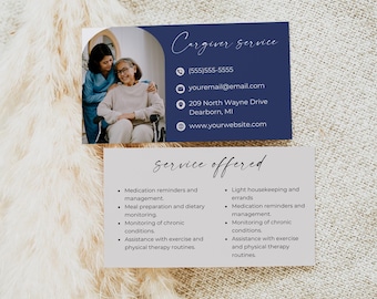 Caregiver Business Cards, Elderly Care Card, Senior Elder Care Service Card, Home Care Business Card, Editable Template, Download, Canva