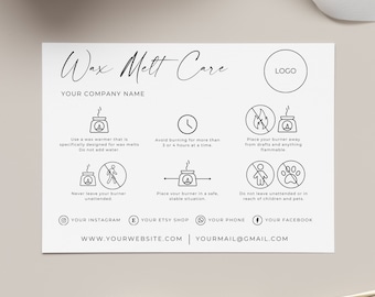 Wax Melt Care Card, Small Business Wax Melt Care Cards, Melts Care Instructions Card, Editable Template, Printable Template, Canva