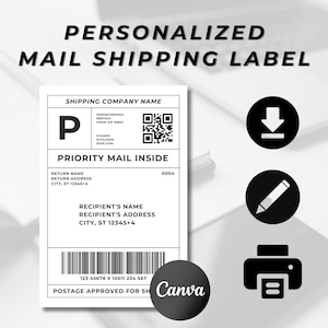 編集可能な配送ラベルテンプレート：パーソナライズされたメールラベル（Canvaダウンロード）