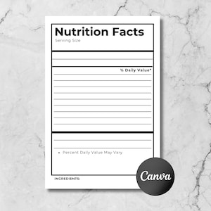 Blank Fillable Nutrition Facts, Nutrition Label Template, Nutritional SVG, PNG, PDF, Custom Nutritional Facts Template, Download, Canva