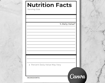 Información nutricional rellenable en blanco, plantilla de etiqueta nutricional, SVG nutricional, PNG, PDF, plantilla de información nutricional personalizada, descarga, Canva