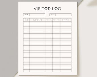 Visitor Log Sign-In Sheet, Editable Template (PDF Download)