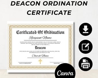 Editable Deacon Ordination Certificate Template (Digital Download)