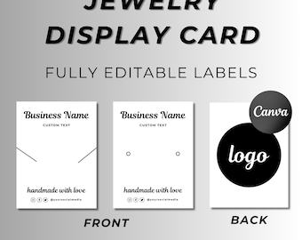Plantillas de tarjetas de exhibición de joyas, tarjetas de exhibición de aretes, tarjetas de exhibición de joyas personalizadas, empaque de aretes, etiqueta de empaque imprimible, Canva