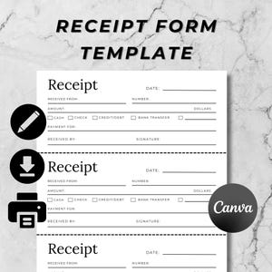 Receipt Form Template, Small Business Digital Receipt, Editable Receipt, Customer Receipt, Sales Receipt, Canva, Instant Download, 8.5x11&quot;