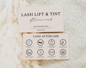 Lash Lift Aftercare Card, Lash and Tint Care Instructions, Eyelash Lift Care Card, Pas, Salons, Esthetician Beauty, Fully Editable, Canva