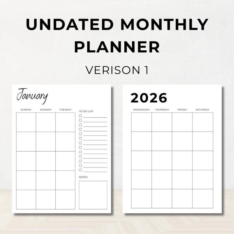 2026 Undated Monthly Planner, Monthly Calendar Printable, Lined ...