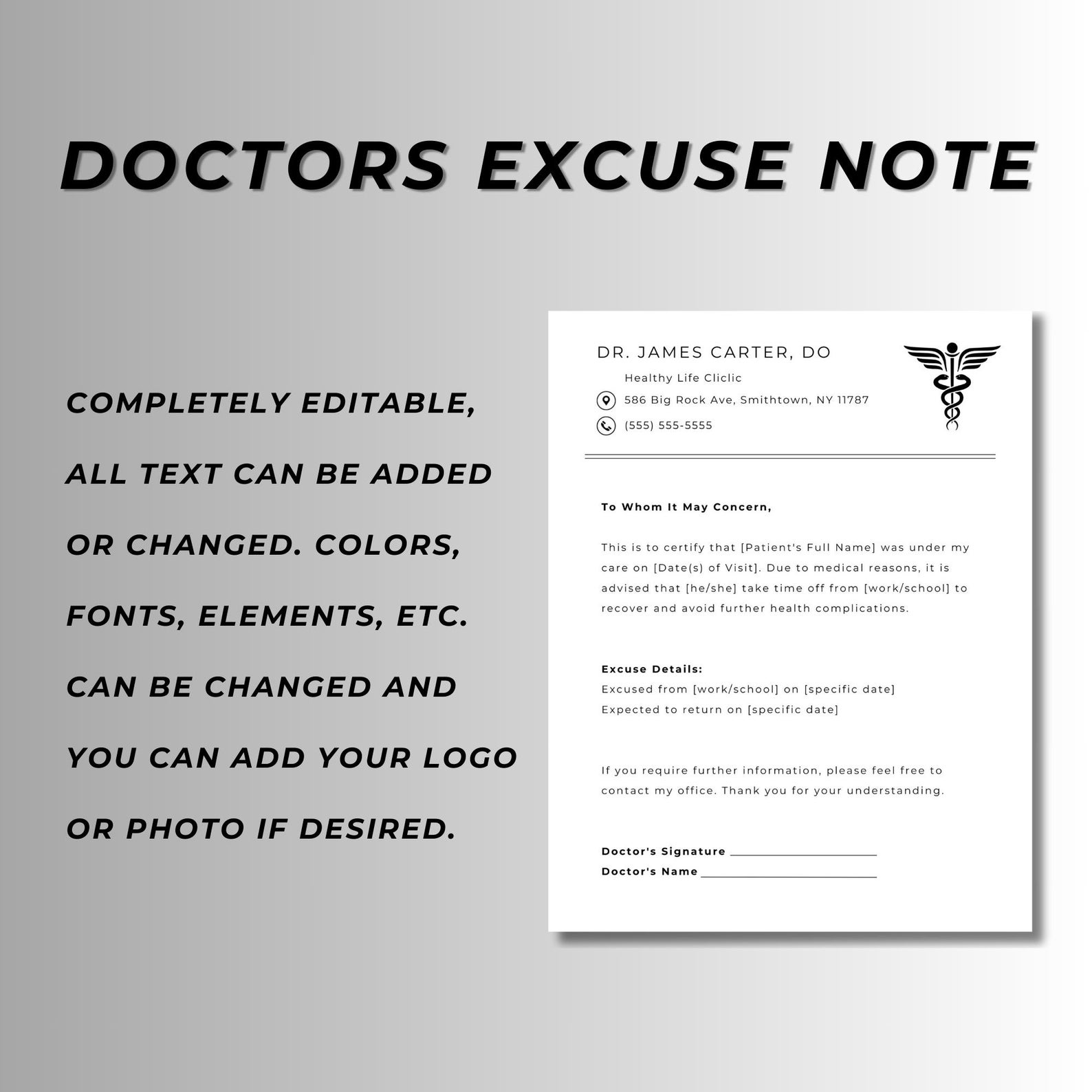 Doctor Excuse Note for Work, Printable Doctor Excuse for Work/school ...