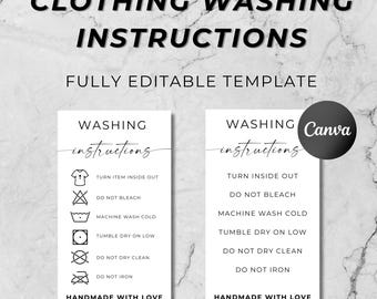 Clothing Care Card: Washing Instructions Template (Digital Download)