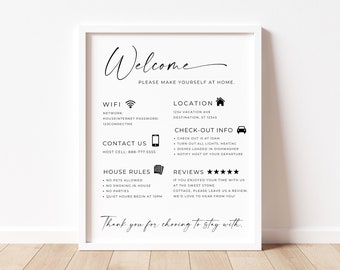 Welcome Sign For Short Term Rental Hosts, Vacation Airbnb Business Sign, Guest Check-in Guide, VRBO WiFi, VRBO WiFi, STR Printable Sign