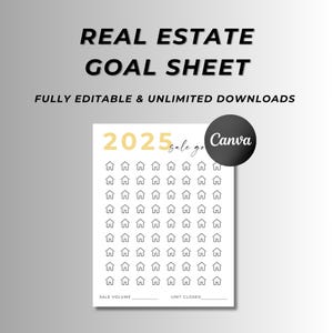 Real Estate Goal Sheet, Goal Chart, Real Estate House Goal Chart, Realtor Success Sales Tracker, Goal Setting, Editable Template, PDF, Canva