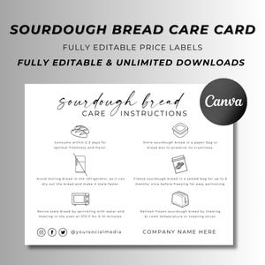 Onderhoudskaart zuurdesembrood, onderhoudsinstructies brood, kaartsjabloon brood, direct downloaden, bewerkbaar, canvas