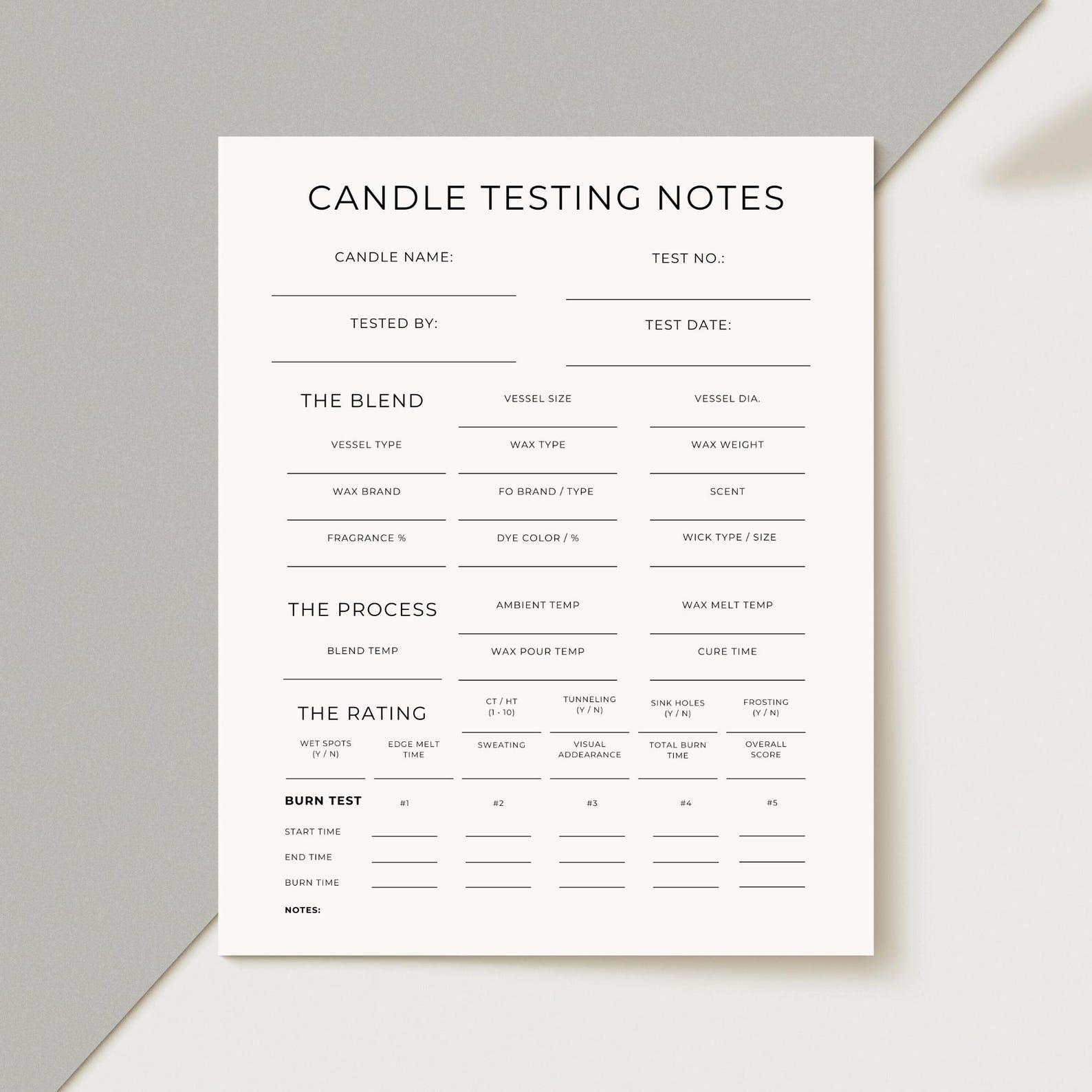 Candle Testing Worksheet, Burn Test, Test Sheet, Testing Notes, Logbook ...