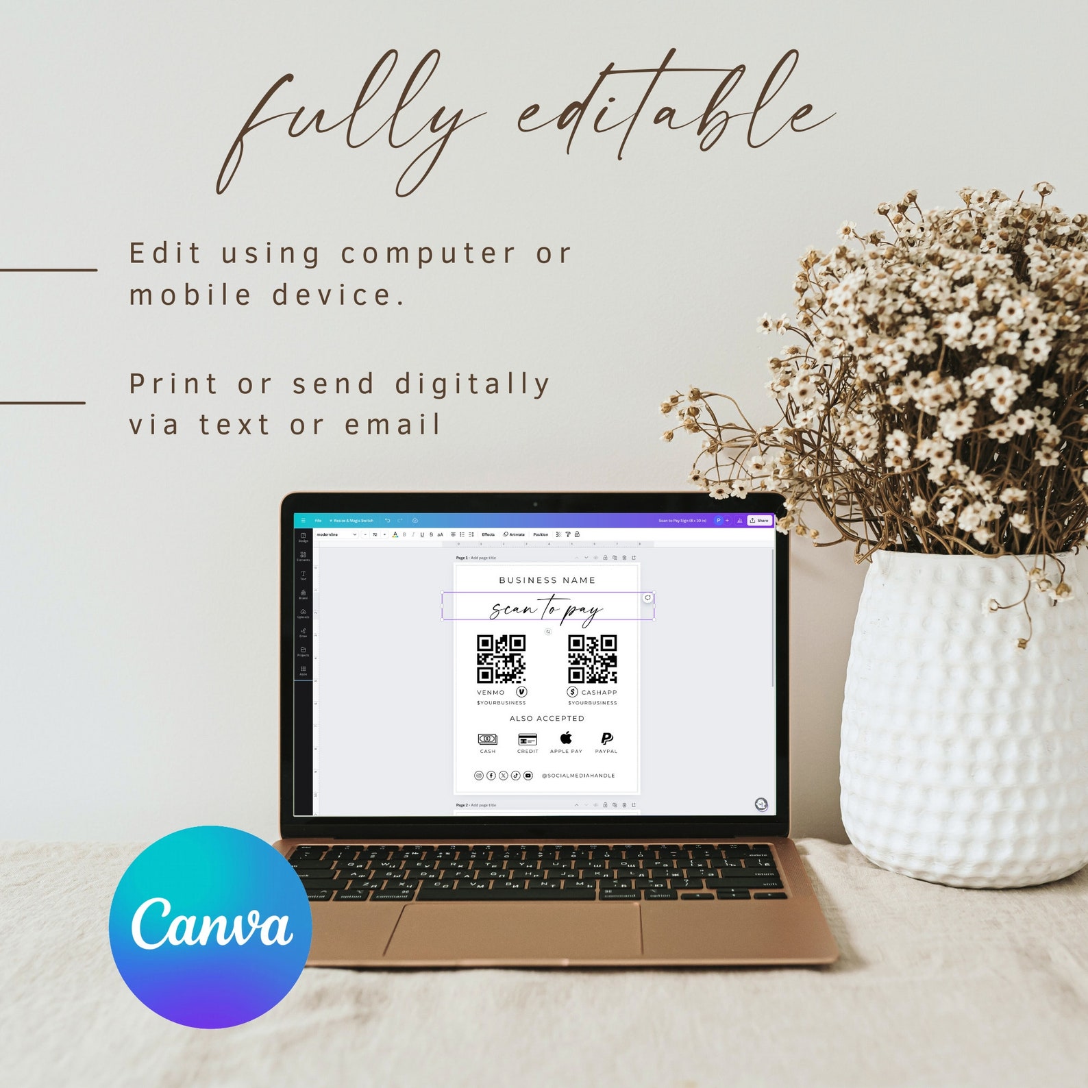 Editable Qr Permit Scan QR Code Sign Business Scan to Pay, Editable QR Code Sign, Small ...