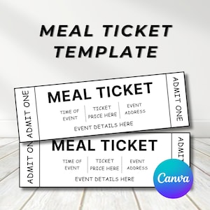 Food Event Tickets, Meal Ticket Template, Editable Food Event Ticket, Printable Ticket, Event Ticket, Instant Download, Ticket PDF, Canva