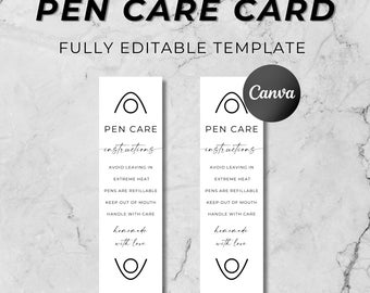 Pens care cards, Care Card Instructions, Epoxy Pen Holder Svg, Pen Display Card Svg, Instant Download, Editable Template, Canva