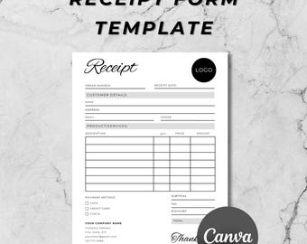 Receipt Form Template, Small Business Digital Receipt, Editable Receipt, Customer Receipt, Sales Receipt, Canva, Instant Download, 8.5x11"
