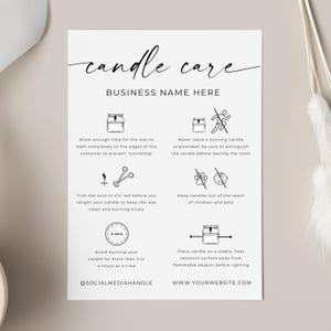 Kerzenpflegeanleitungskarte, Kerzenpflegeanleitung, Kerzensicherheitskartendesign, Kerzen-Branding, bearbeitbare Vorlage, Sofort-Download, Canva