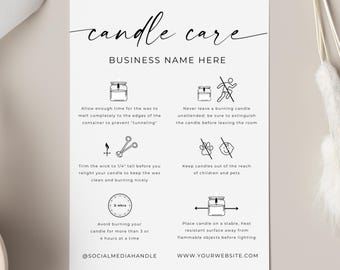 Candle Care Instructions Card, Candles Care Guide, Candle Safety Card Design, Candle Branding, Editable Template, Instant Download, Canva