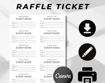 Modèle de billet de tombola, formulaire de billet de tombola, participez pour gagner, tombola surprise, billet personnalisé, carte modifiable, téléchargement numérique, PDF, toile